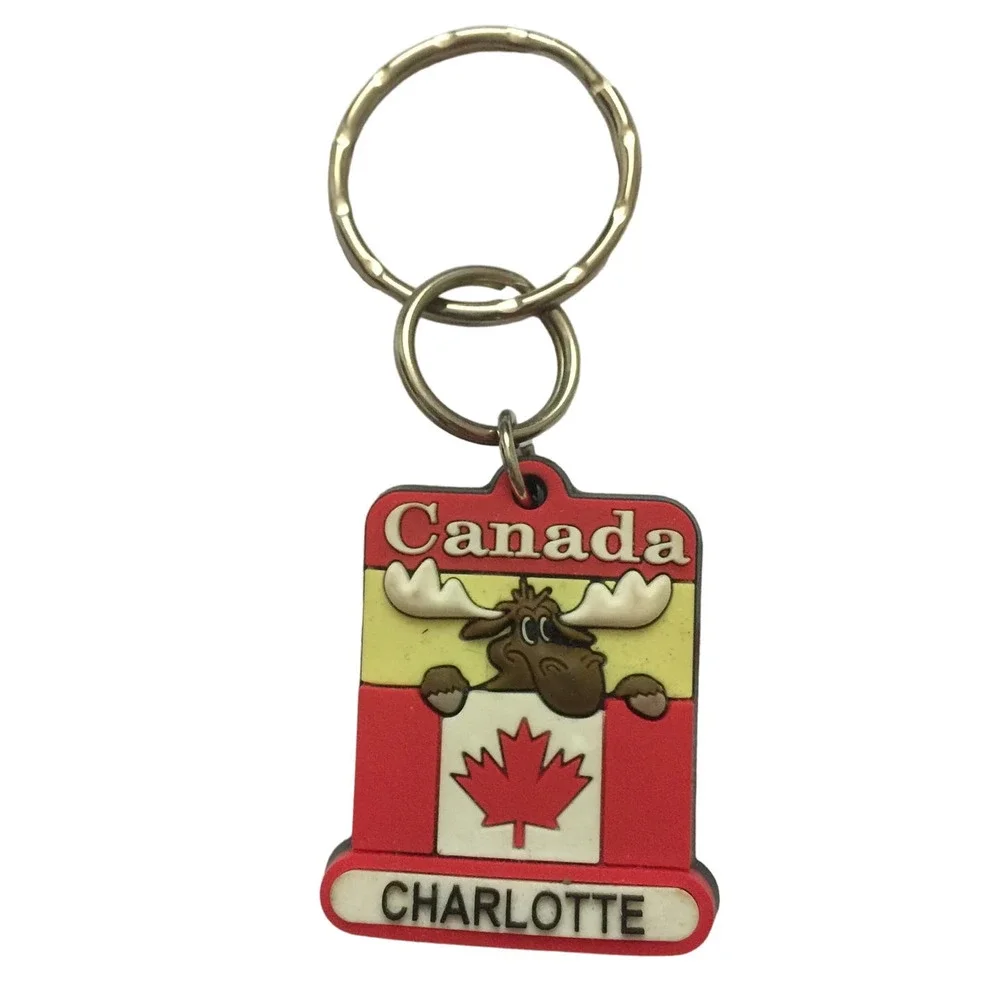 Canada Moose and Maple Leaf Flag Keychain Key Ring